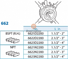 Гребенки клуппа трубного регулируемого Super-Ego 662 Set 2 1/2"-4" NPT